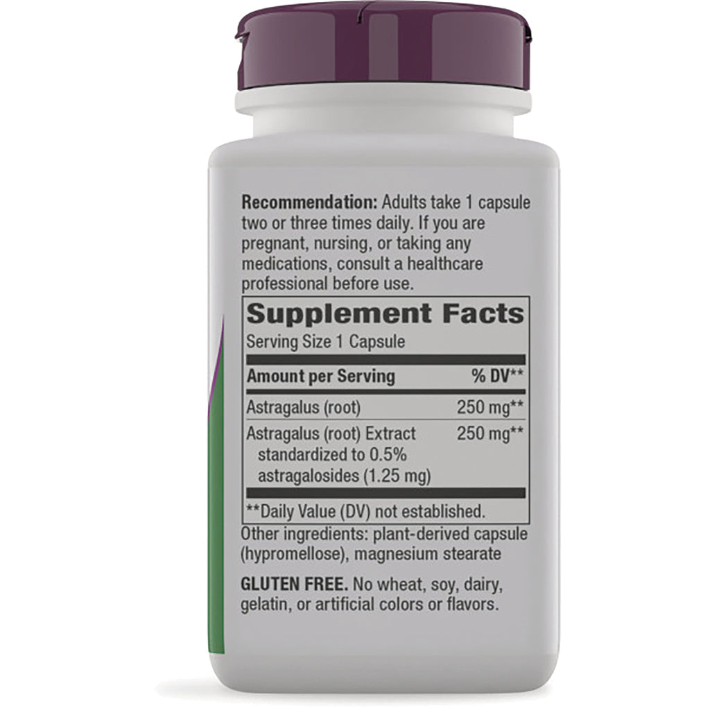 NW775 | back label showing Supplement Facts panel with serving size 1 capsule, Astragalus 250 mg, other ingredients and GLUTEN FREE - Thumbnail