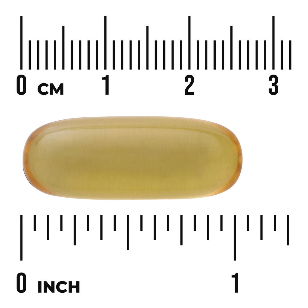 SWE048 | Softgel size shown against rulers in centimeters and inches - Thumbnail