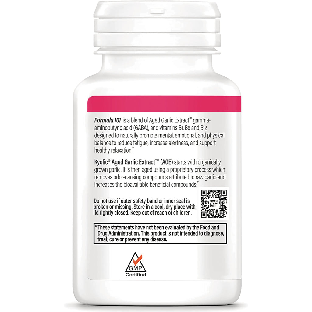 KY098 | back label of white supplement bottle showing product description, warnings, QR code and GMP Certified logo - Thumbnail