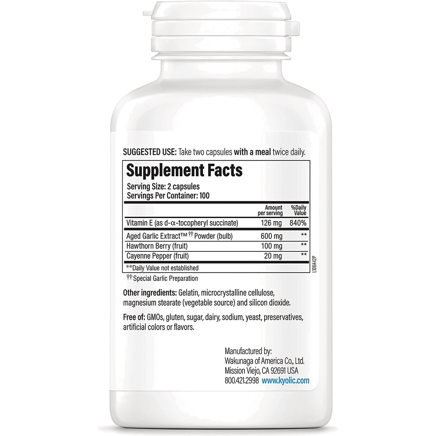 KY064 | back of white supplement bottle showing Supplement Facts panel and ingredient list, serving size 2 capsules