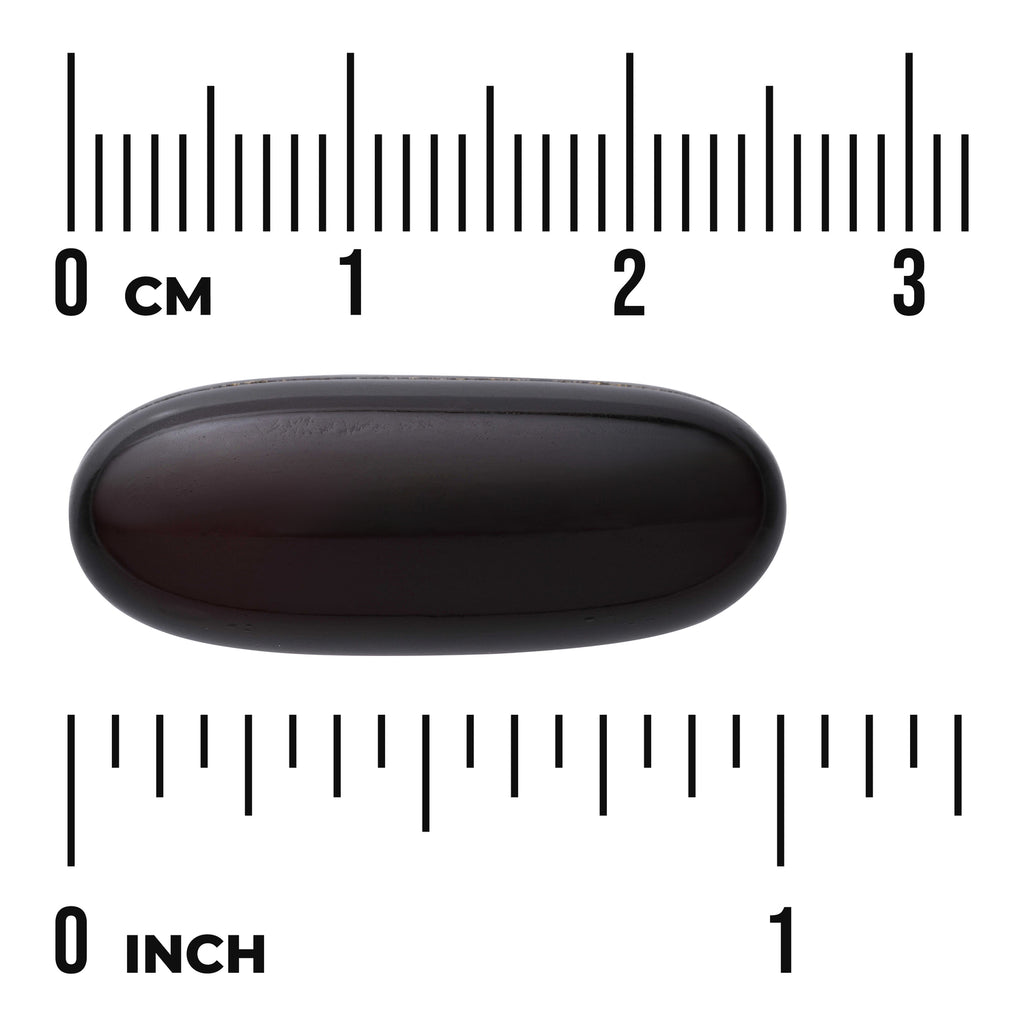 SWE005 | Dark oval softgel shown against centimeter and inch rulers (0 CM and 0 INCH) - Thumbnail