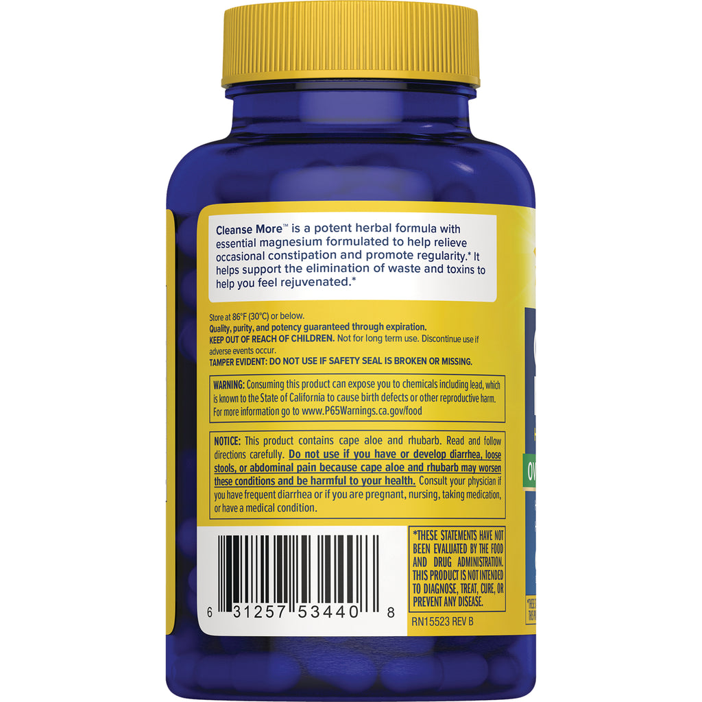 RNL015 | Back label of blue supplement bottle showing warnings, dosage information, barcode and gluten free dairy free soy free icons - Thumbnail