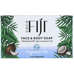 OFJ018 | Coco Fiji face and body soap bar packaging, fragrance free, coconut and tropical leaves design