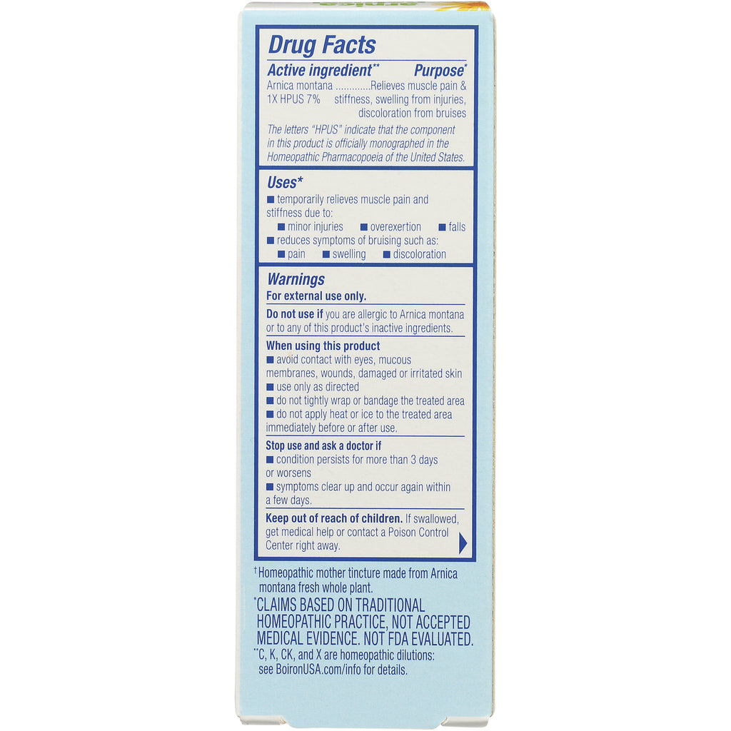 BRN079 | back panel showing Drug Facts with active ingredient Arnica montana, uses, warnings and directions - Thumbnail