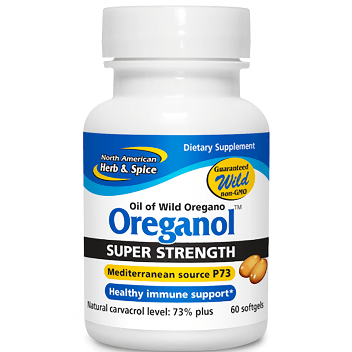 NHS005 | Oreganol super strength wild oregano oil softgel bottle, Mediterranean source P73, 60 softgels