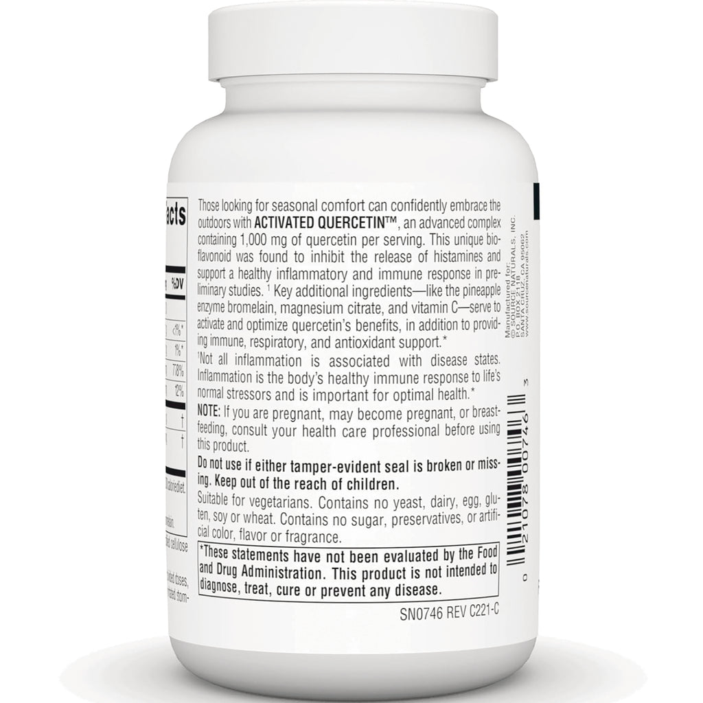 SN377 | Activated Quercetin supplement bottle back label with directions, warnings, and ingredients - Thumbnail