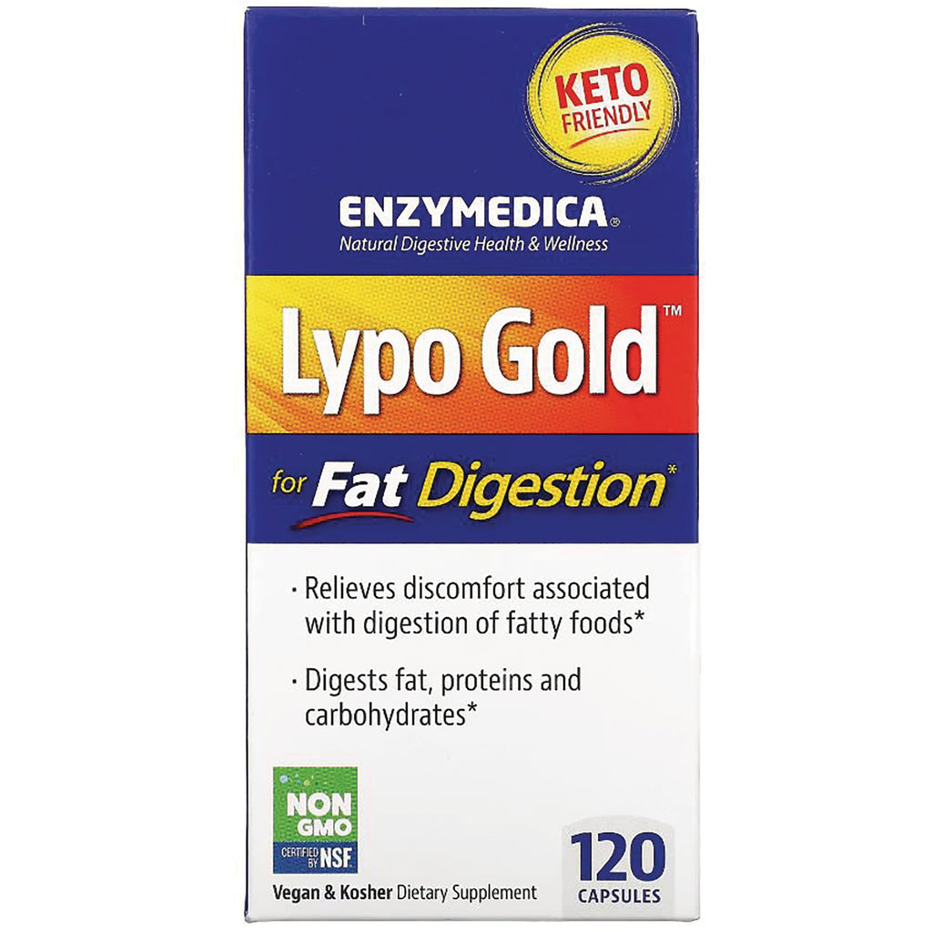 EMD016 | Enzymedica Lypo Gold digestive enzyme supplement box labeled for fat digestion, keto friendly, 120 capsules - Thumbnail