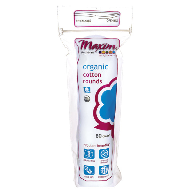 MHY002 | Maxim Hygiene organic cotton rounds 80 count resealable pouch