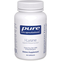 PRN089 | Pure Encapsulations L-Lysine dietary supplement bottle, 90 capsules, gluten-free non-GMO