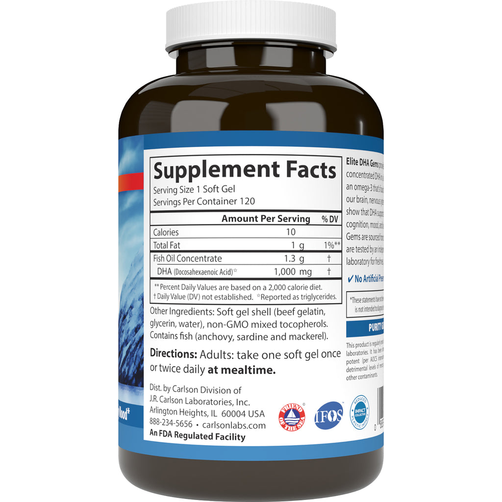 CSN261 | Supplement Facts panel for fish oil DHA soft gels, serving size 1 soft gel, 1,000 mg DHA per serving - Thumbnail
