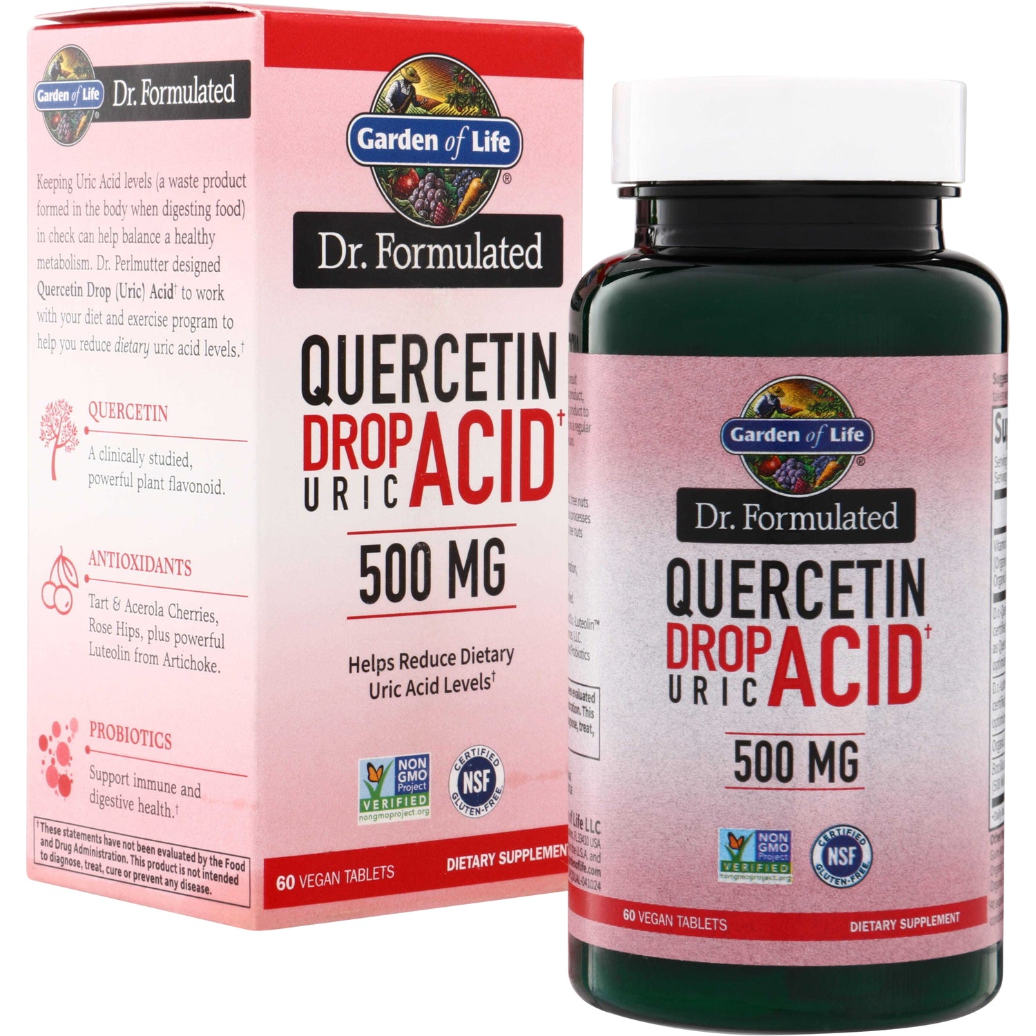 GLF362 | Garden of Life Dr. Formulated Quercetin Drop Acid Uric Acid 500 mg dietary supplement, 60 vegan tablets