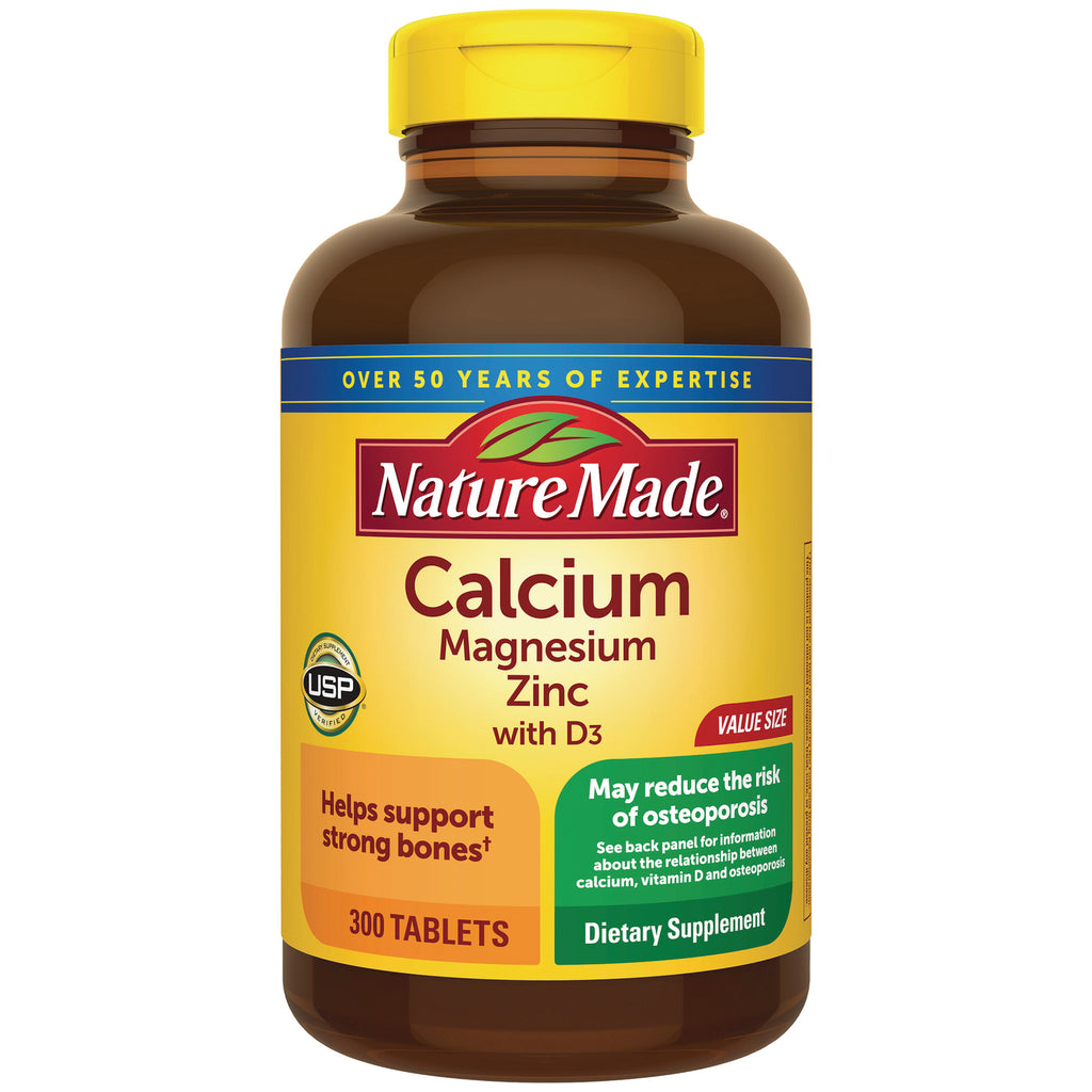 NTM189 | Nature Made Calcium Magnesium Zinc with D3 300 tablets brown bottle with yellow label - Thumbnail