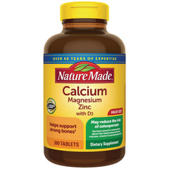NTM189 | Nature Made Calcium Magnesium Zinc with D3 300 tablets brown bottle with yellow label