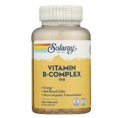 SLR190 | Solaray Vitamin B-Complex 100, 100 VegCaps dietary supplement bottle