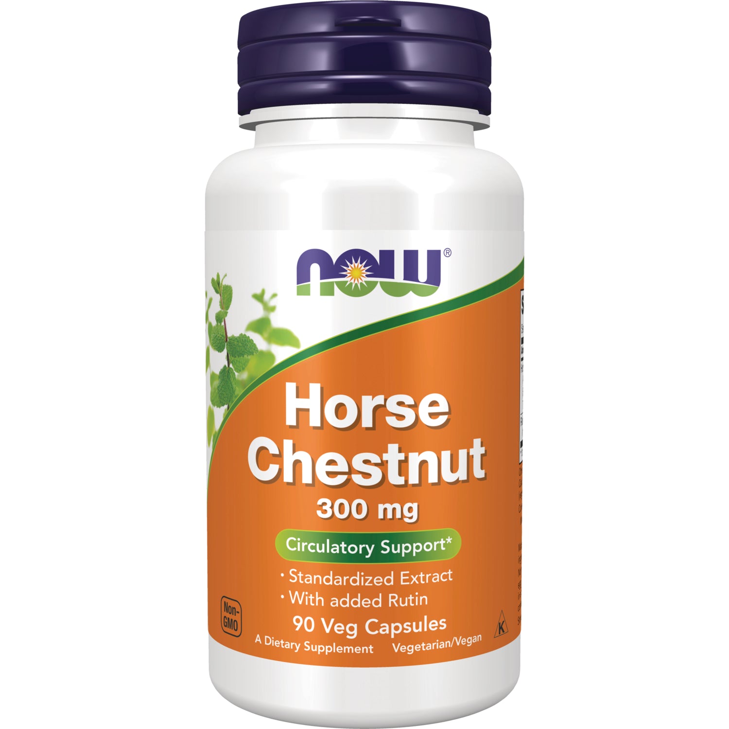 NWF553 | NOW Horse Chestnut 300 mg supplement bottle with orange label, 90 veg capsules