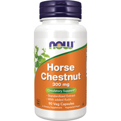 NWF553 | NOW Horse Chestnut 300 mg supplement bottle with orange label, 90 veg capsules