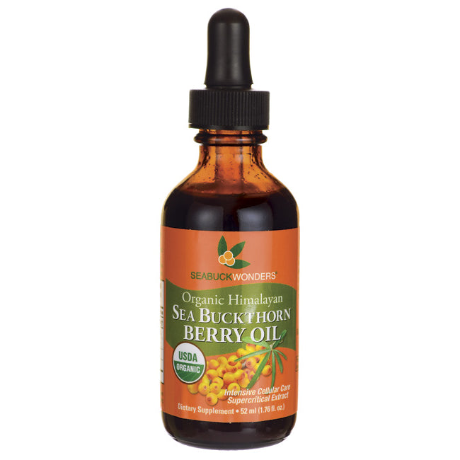 SBW005 | Amber glass dropper bottle labeled Sea Buckthorn Berry Oil USDA Organic