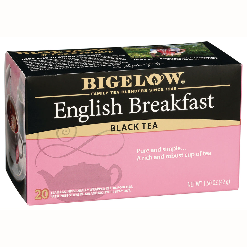 BGT019 | Bigelow English Breakfast black tea box, 20 tea bags pink and black carton - Thumbnail