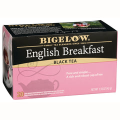 BGT019 | Bigelow English Breakfast black tea box, 20 tea bags pink and black carton