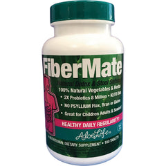 ALI007 | White bottle of FiberMate dietary supplement with green label reading Healthy Daily Regularity