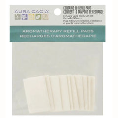 ARC019 | Aura Cacia aromatherapy refill pads pack showing ten white refill pads and header reading \