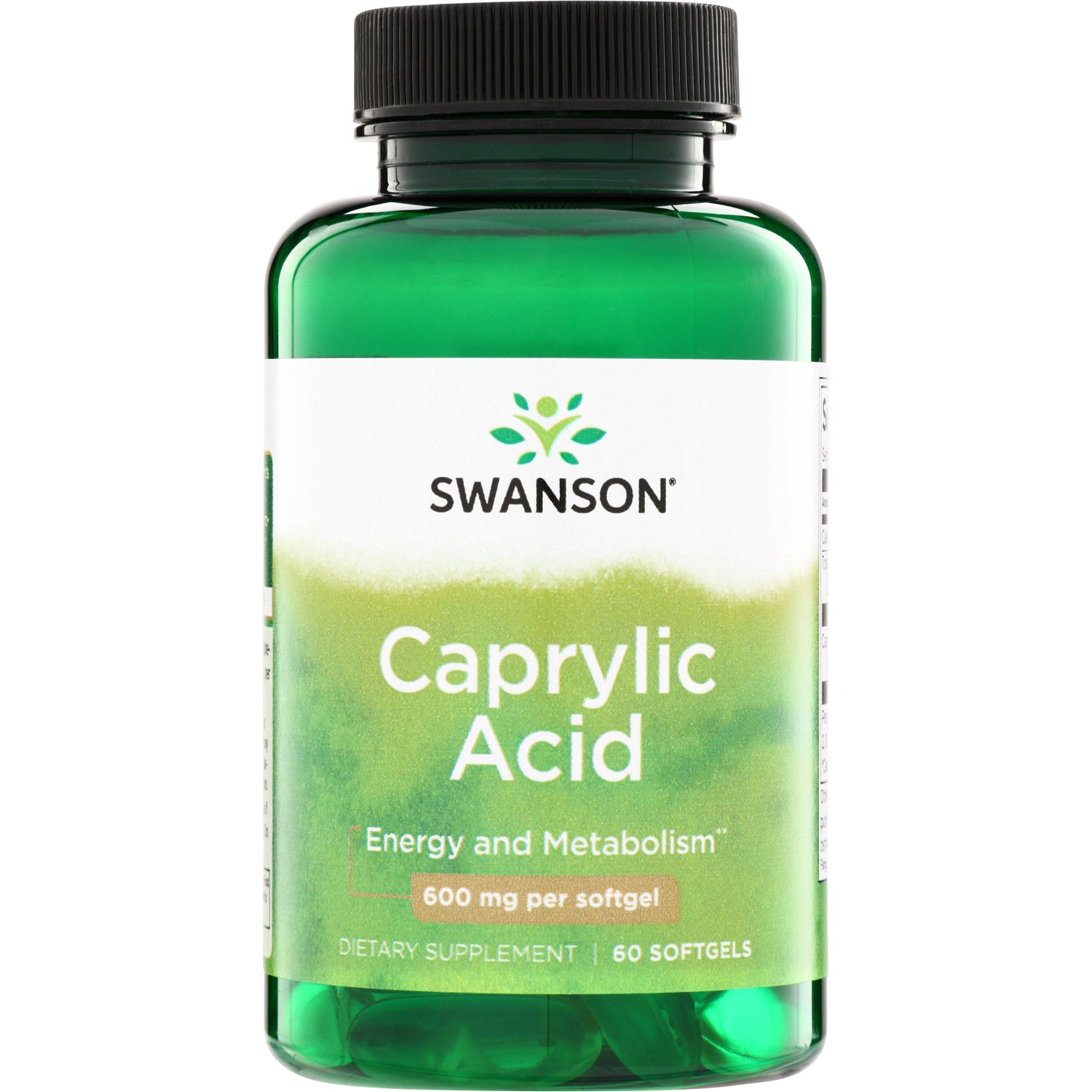 SWU096 | Swanson Caprylic Acid supplement bottle, 600 mg per softgel, 60 softgels