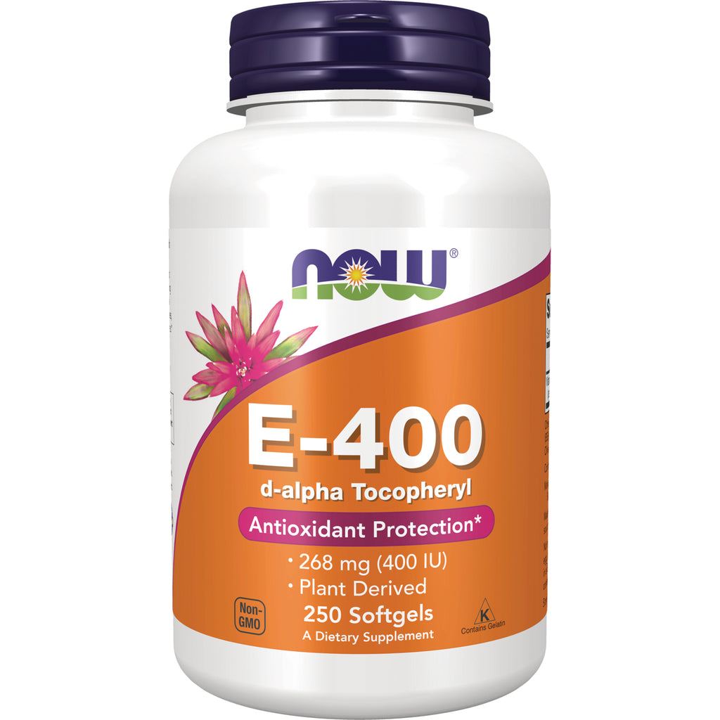 NWF1323 | NOW E-400 d-alpha Tocopheryl 250 softgels bottle with orange label - Thumbnail