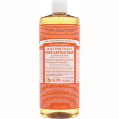 DRB029 | Dr. Bronner's 18-in-1 Hemp Tea Tree Pure-Castile Soap 32 fl oz bottle front label visible