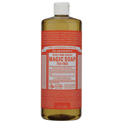 DRB029 | Dr. Bronner's 18-in-1 Hemp Tea Tree Pure-Castile Soap 32 fl oz bottle front label visible