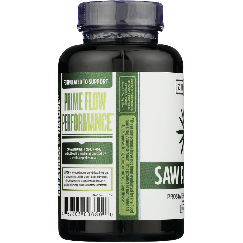 ZOU003 | Side label of saw palmetto supplement with 'Prime Flow Performance', suggested use, and barcode - Thumbnail