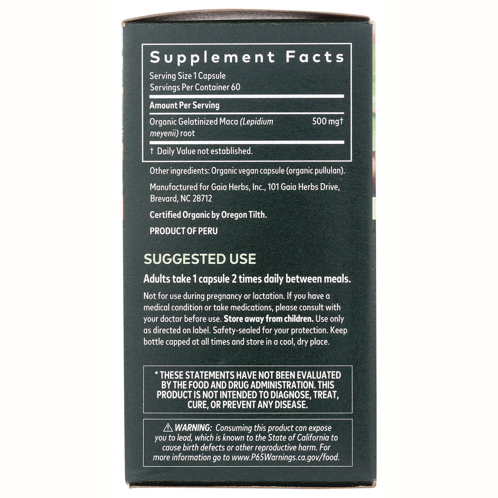 Supplement facts and suggested use panel on dark green supplement box showing serving size, ingredients, directions, and warning - Thumbnail