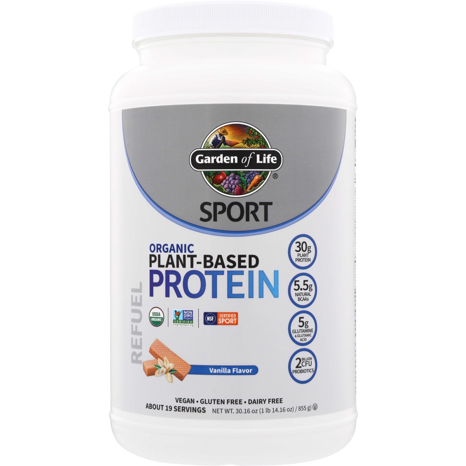 GLF241 | Garden of Life Sport Organic Plant-Based Protein, Vanilla Flavor, 30g plant protein