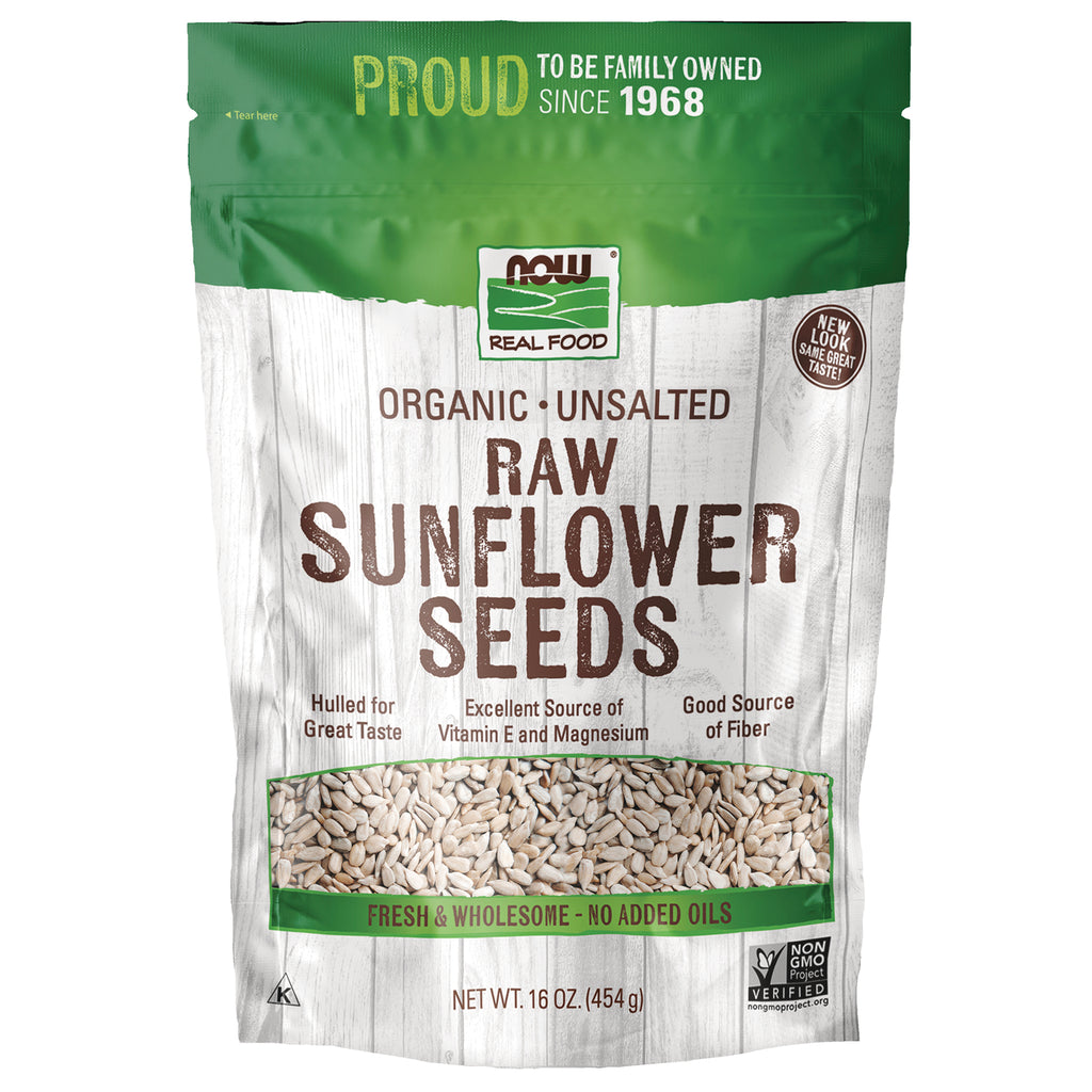NWF1421 | NOW Real Food organic unsalted raw sunflower seeds pouch with clear product window, 16 oz - Thumbnail