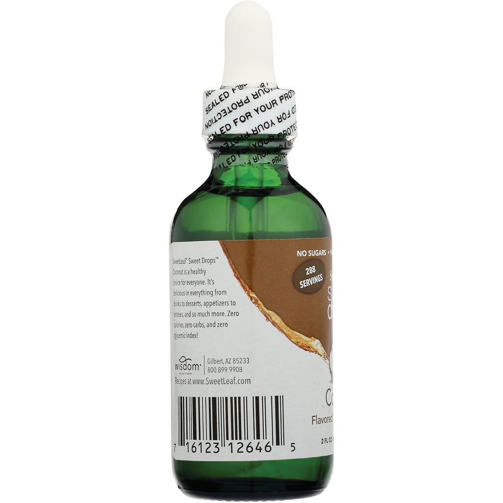 WA043 | Back of green glass dropper bottle with seal; text shows 'No Sugars' and '288 Servings', barcode visible - Thumbnail