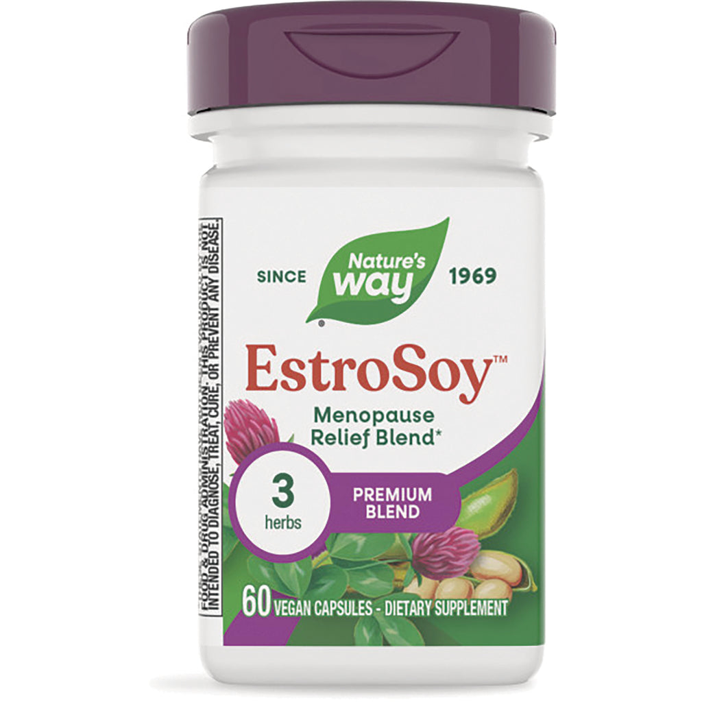 NW728 | Nature's Way EstroSoy menopause relief blend bottle with purple cap, 60 vegan capsules - Thumbnail
