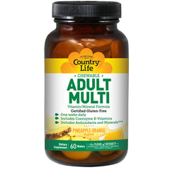 CRL223 | Country Life chewable Adult Multi vitamin/mineral formula, pineapple-orange flavor bottle with 60 wafers