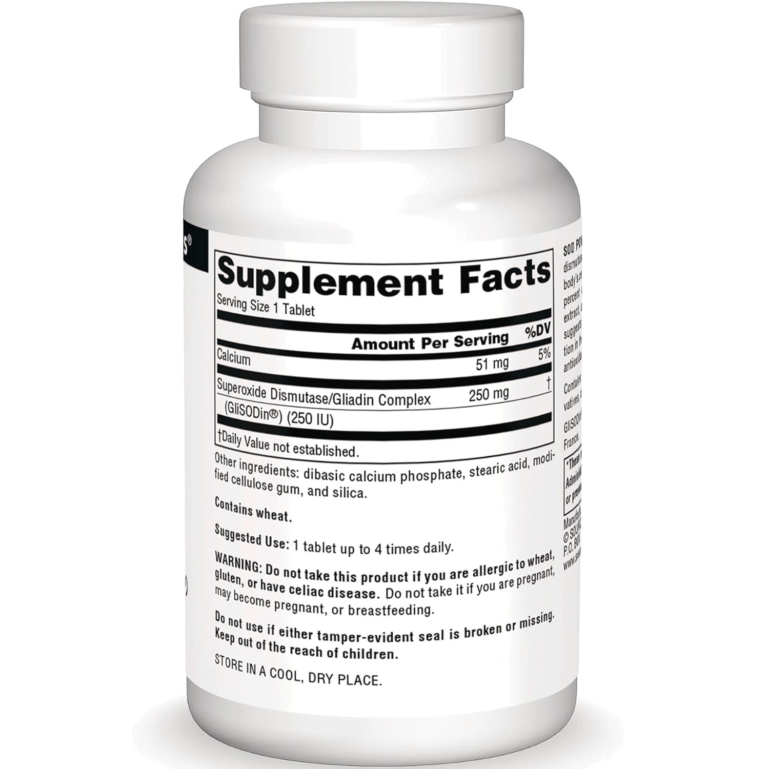 SN751 | Supplement Facts panel with ingredients and warnings on the back label of the bottle