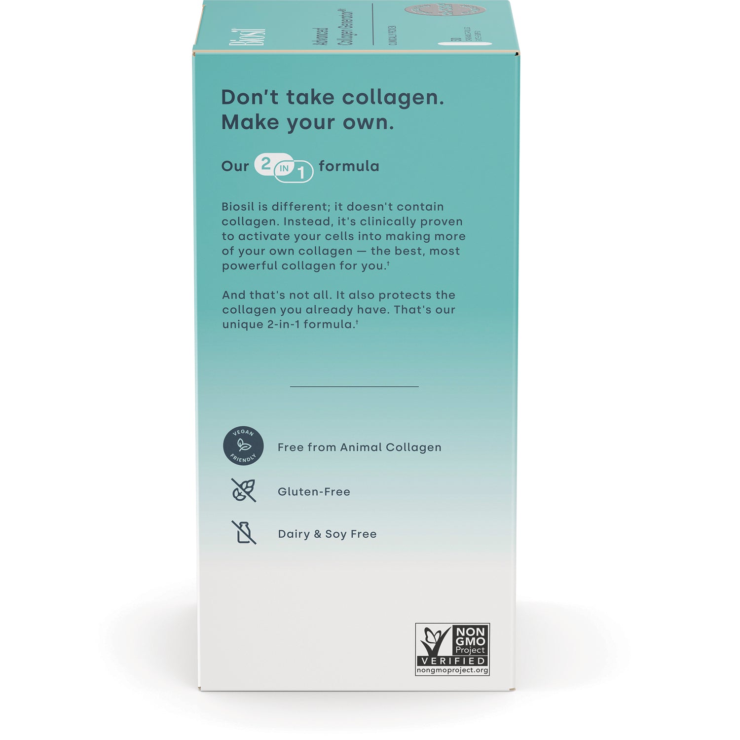 NFC055 | Biosil box back panel showing GENERATE PROTECT headline, product description text and icons