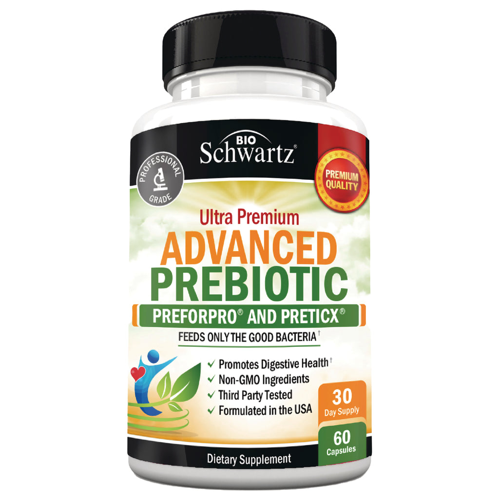 BSZ023 | White bottle labeled BioSchwartz Ultra Premium Advanced Prebiotic, 60 capsules 30 day supply - Thumbnail