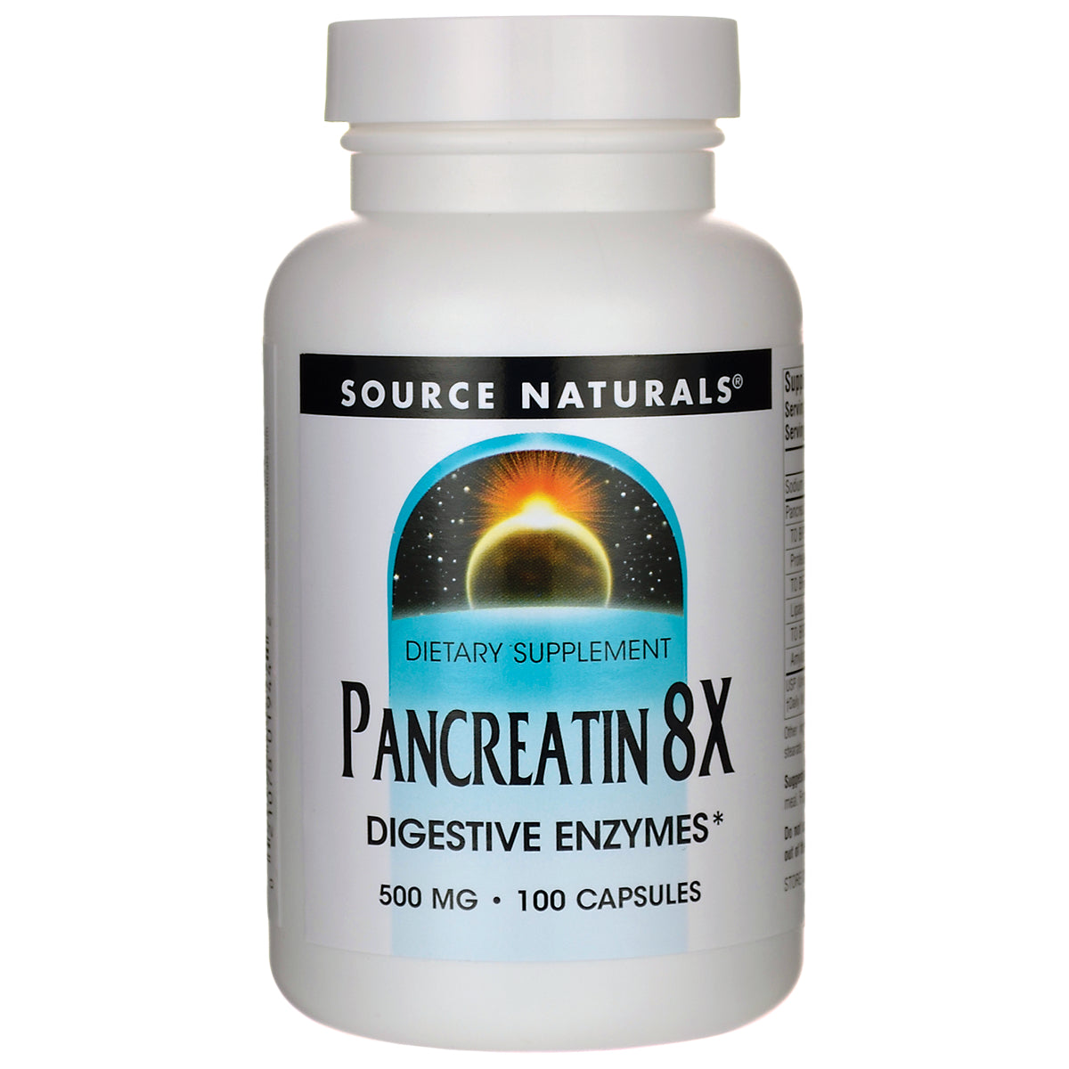 SN926 | Source Naturals Pancreatin 8X digestive enzymes, 500 mg, 100 capsules