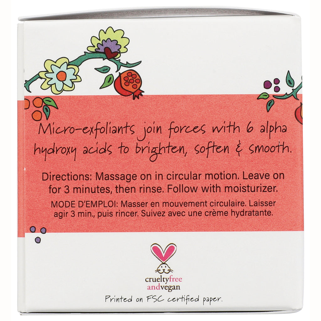 HIP013 | Back of box showing directions: Massage on in circular motion; leave on 3 minutes then rinse, plus cruelty free and vegan logo - Thumbnail