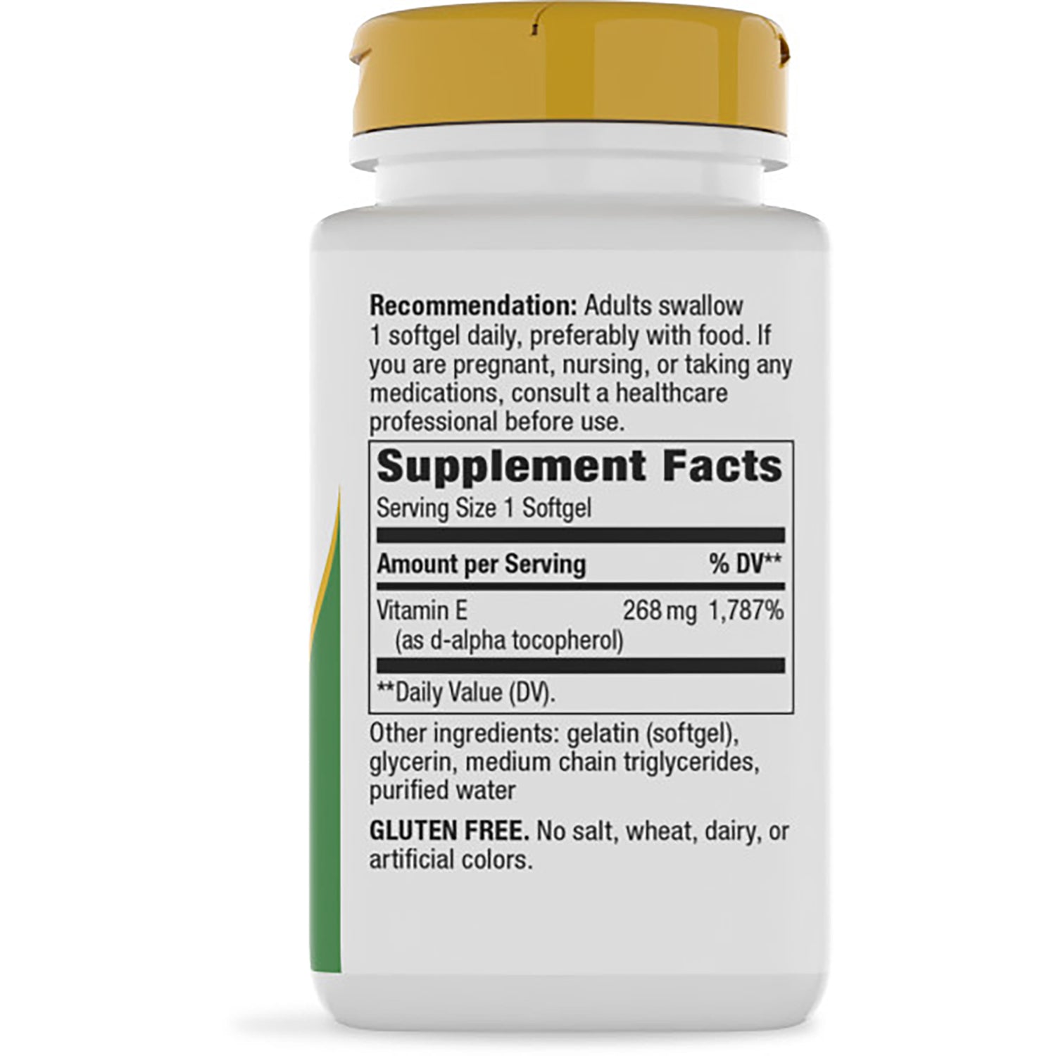 NW350 | brown bottle back showing Supplement Facts panel with Vitamin E 268 mg and recommended use directions
