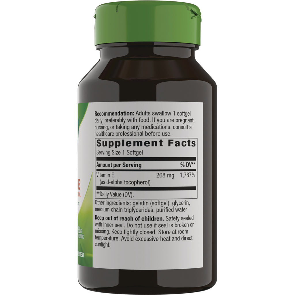 NW350 | brown bottle back showing Supplement Facts panel with Vitamin E 268 mg and recommended use directions - Thumbnail