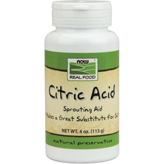 NWF445 | White bottle of NOW Real Food Citric Acid sprouting aid with NET WT. 4 oz (113 g) label