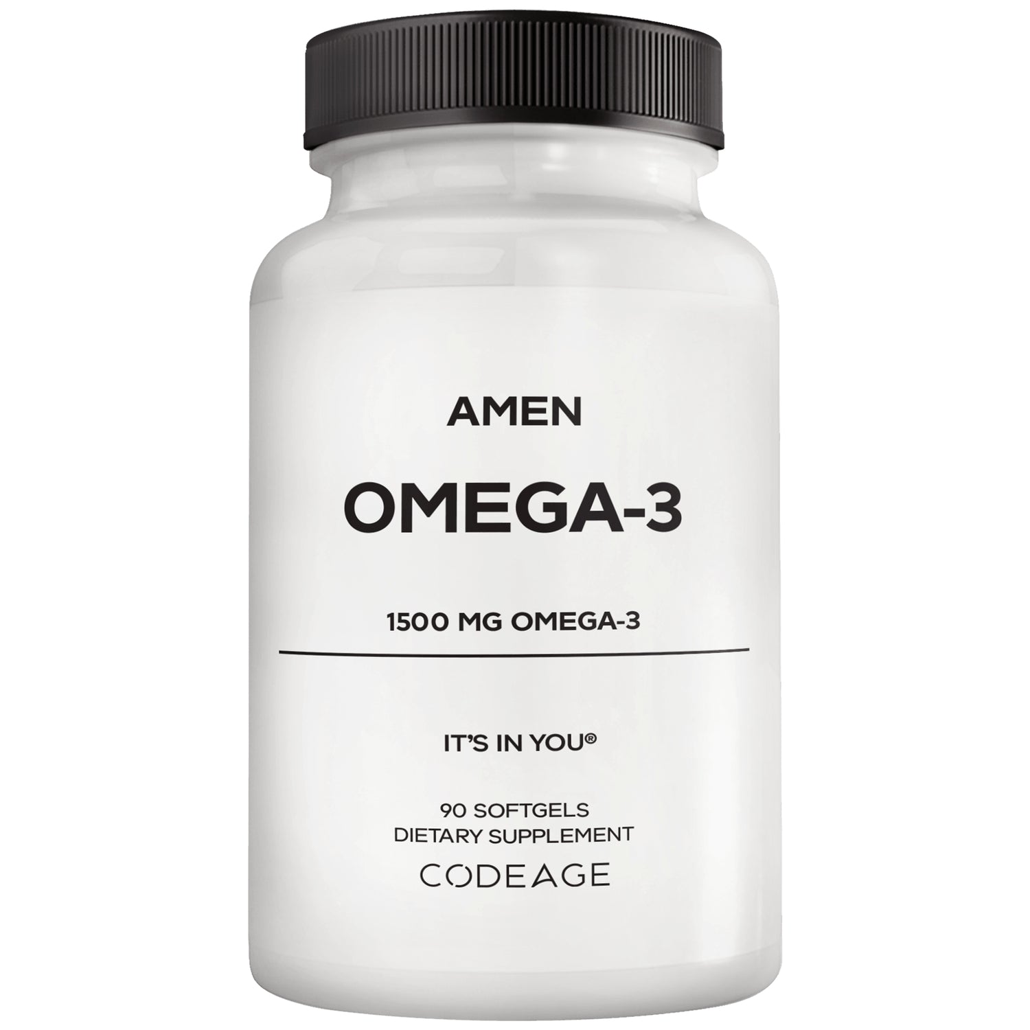 CDG051 | Amen OMEGA-3 supplement bottle front labeled 1500 MG OMEGA-3 90 softgels Codeage