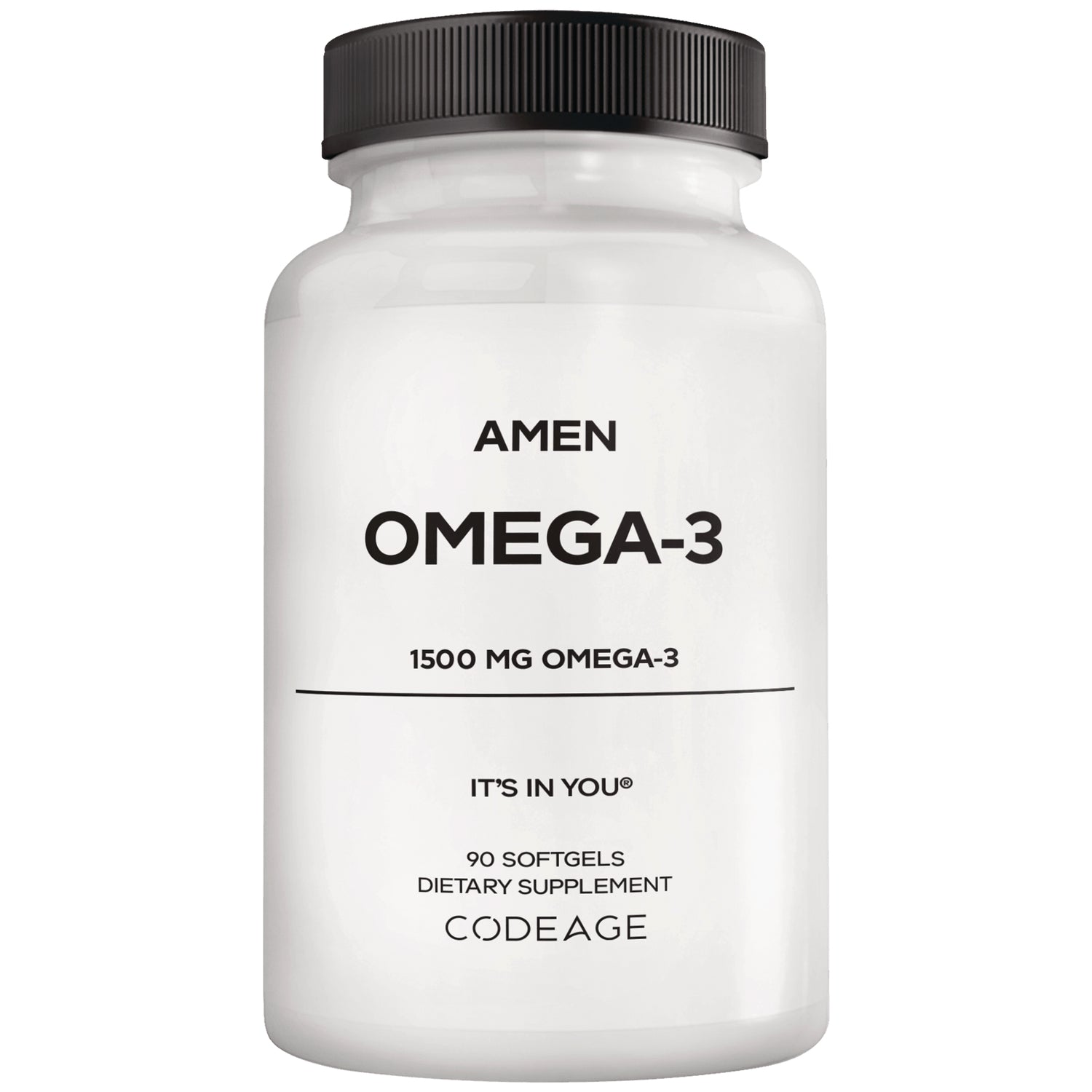 CDG051 | Amen OMEGA-3 supplement bottle front labeled 1500 MG OMEGA-3 90 softgels Codeage