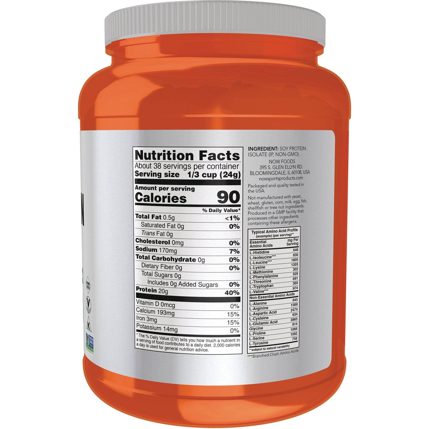 NWF910 | Back label showing Nutrition Facts panel and ingredient text on orange supplement jar