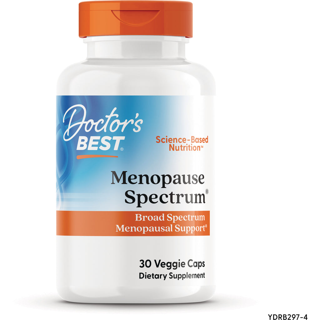 DB198 | Doctor's Best Menopause Spectrum supplement bottle front label showing Broad Spectrum Menopausal Support and 30 Veggie Caps - Thumbnail