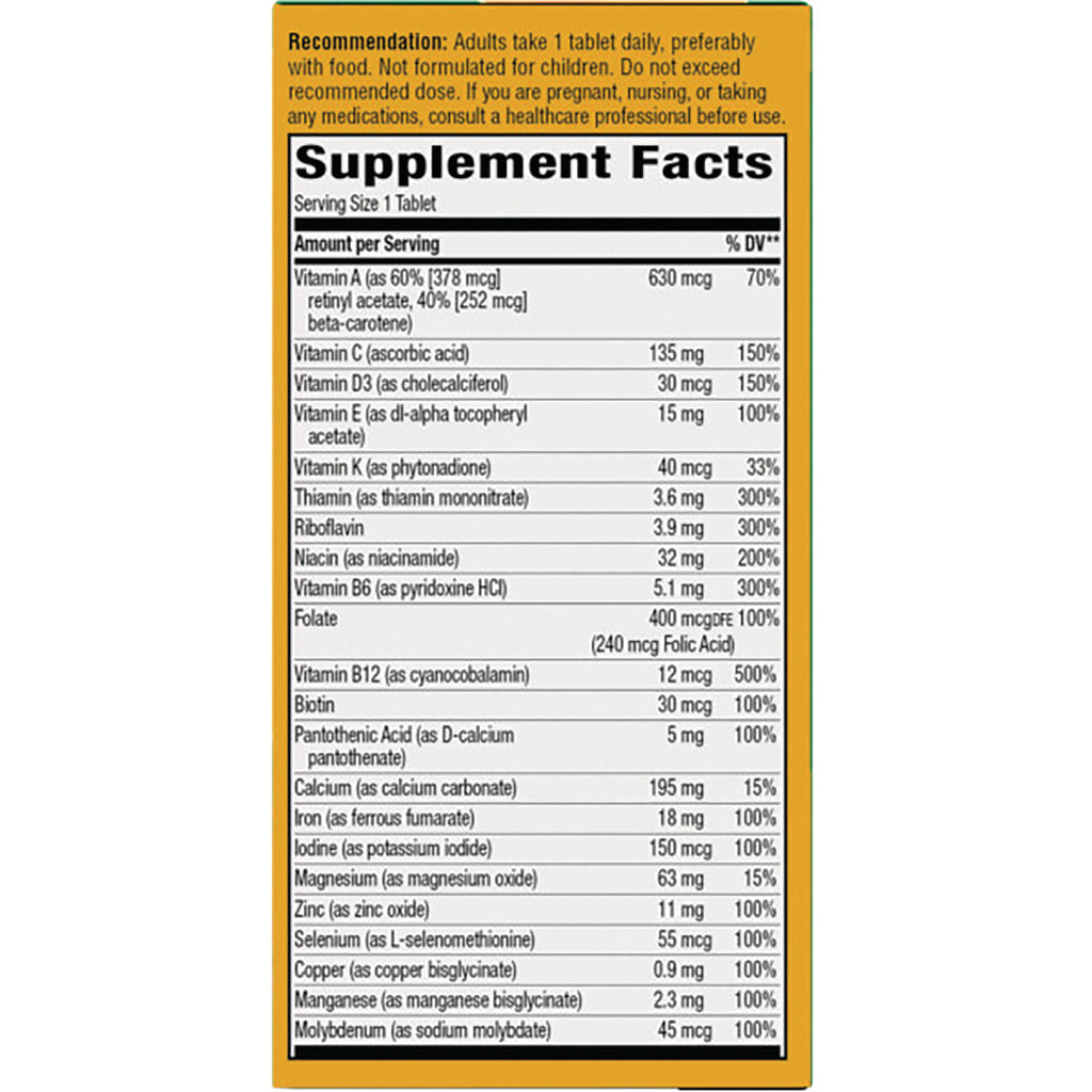 NW789 | Back panel showing Supplement Facts label listing vitamins and minerals and serving size 1 tablet - Thumbnail