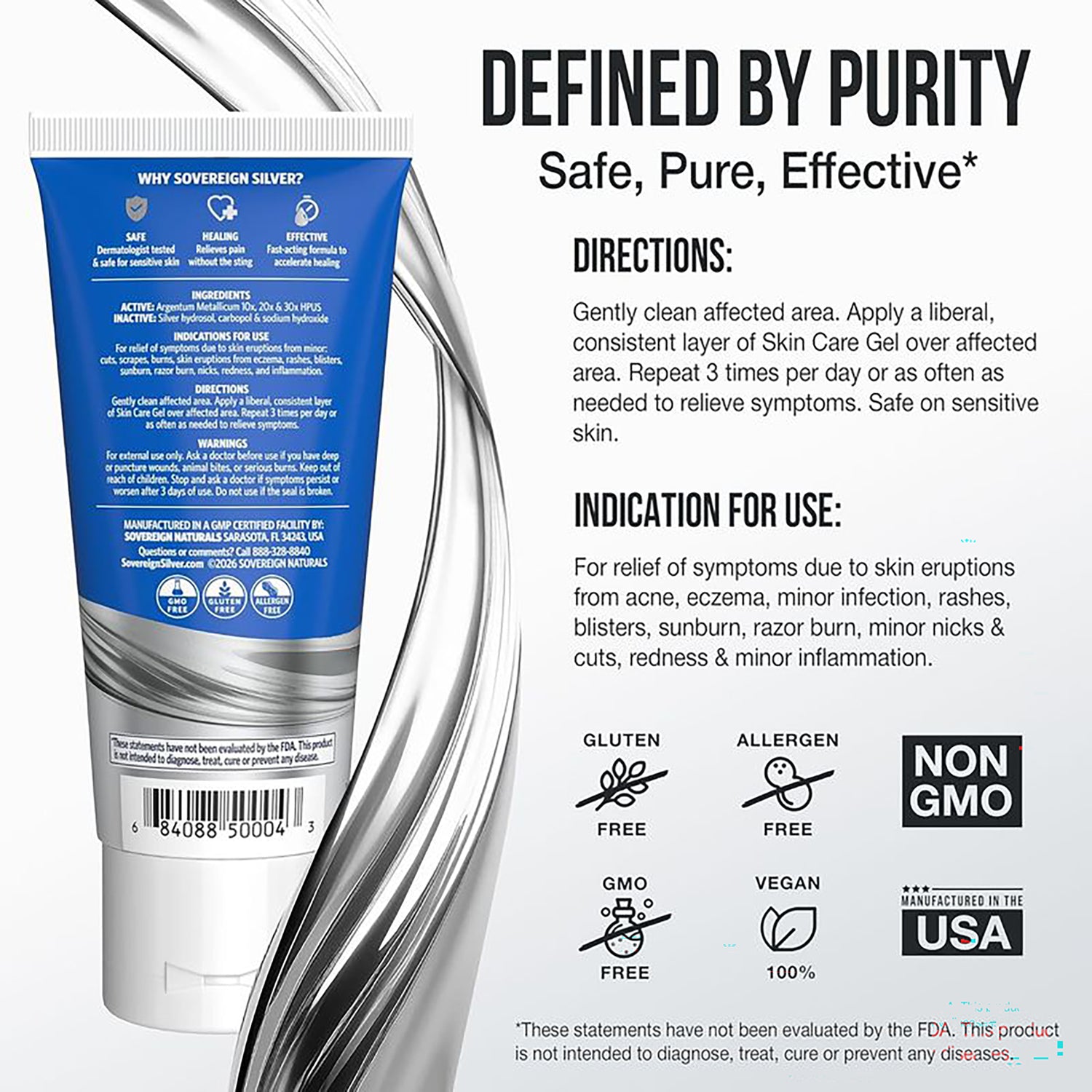 SSL015 | Back panel showing Drug Facts, directions, warnings, and manufacturer info; text includes Dermatologist Tested